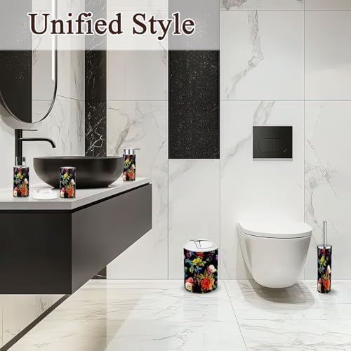 6 Piece Boho Bathroom Accessories Set with Flowers