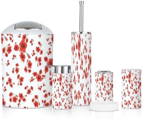 6 Piece Bathroom Accessories Set with Red Toss