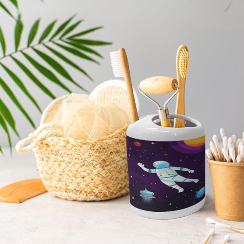 Ambesonne Universe Soap Dispenser Toothbrush Holder Set Ceramic Dark Purple