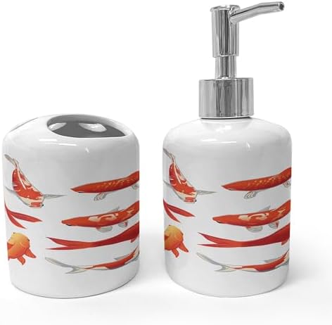 Ambesonne Koi Fish Soap Dispenser Toothbrush Holder Set 1