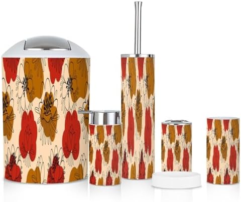 6 Piece Boho Bathroom Accessories Set with Flowers Design