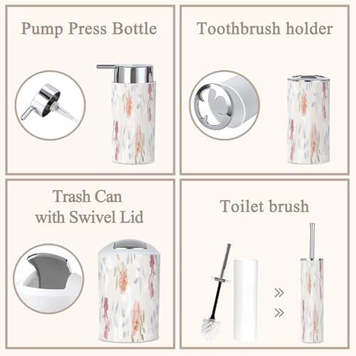 6 Piece Bathroom Accessories Set Minimalist Botanical Wall Art