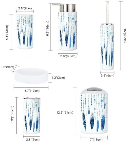 Bathroom Accessories Set 6 Pcs Ethnic Feathers Decor