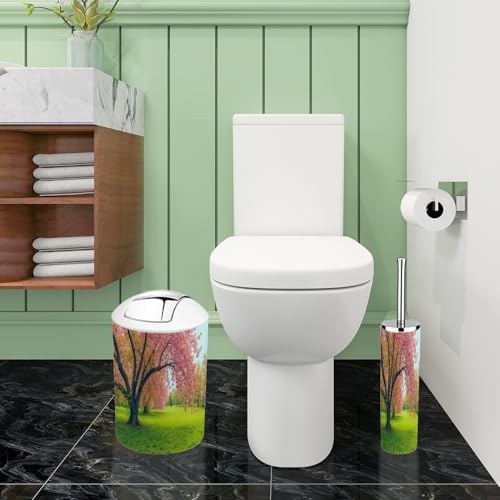 Boho Pink Cherry Blossom Bathroom Accessory Set 6 Piece 1