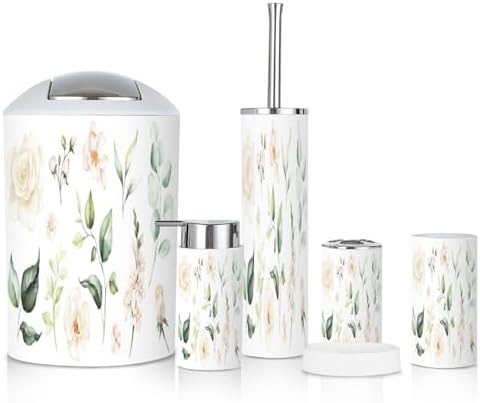 6 Piece Watercolour Floral Bathroom Accessories Set 1