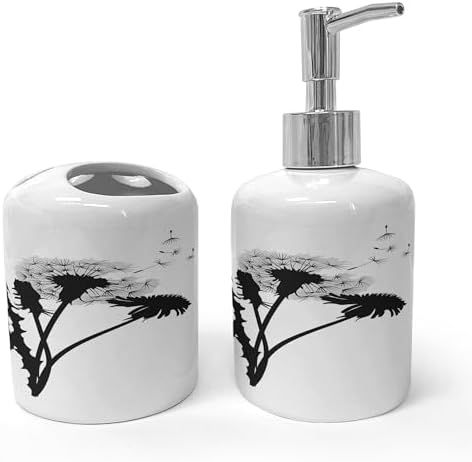 Ambesonne Flower Soap Dispenser and Toothbrush Holder Set 2 Pcs