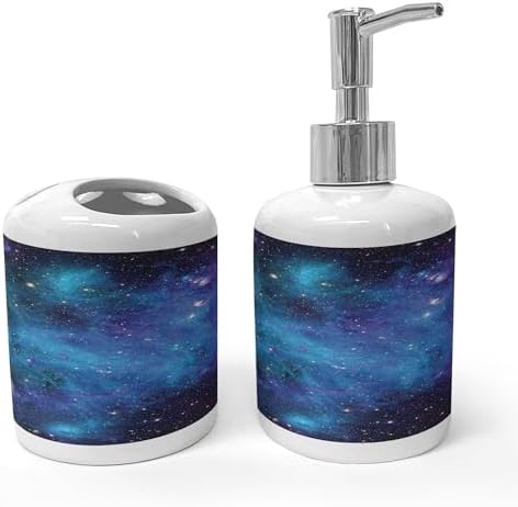 Ambesonne Galaxy Soap Toothbrush Holder Set Ceramic Navy Purple