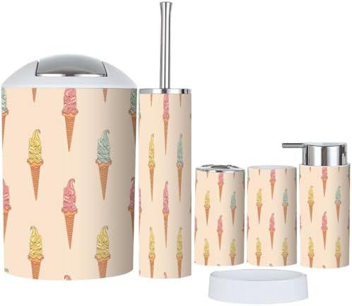 6 Pcs Cute Bathroom Accessories Set with Toothbrush Holder and Trash Can