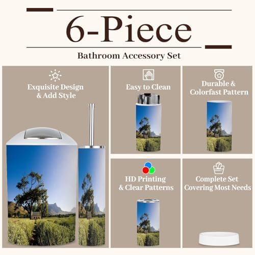 6 Piece Farmhouse Bathroom Accessories Set with Lavender Fields Design