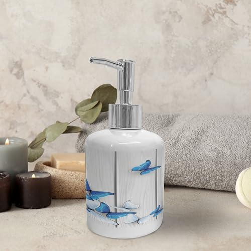 Ambesonne Ceramic Soap Toothbrush Holder Set Blue White Butterflies