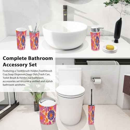 Boho Daisy Flower Bathroom 6-Piece Accessory Set