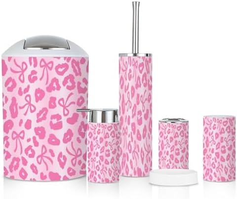6 Piece Bathroom Accessories Set with Ombre Leopard Print Bow