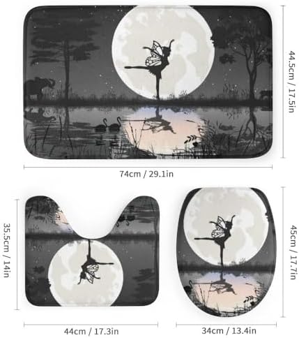 Kuizee 4 Piece Fairy Moon Shower Curtain Set with Non-Slip Rugs