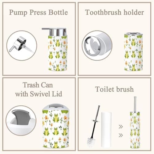 6 Piece Cute Frogs Bathroom Accessories Set