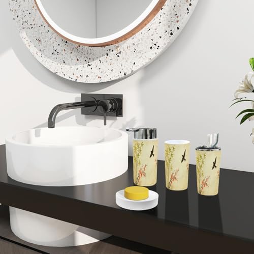 Boho Bathroom Accessory Set 6 Piece Bamboo Style