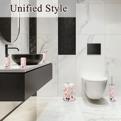 6 Piece Boho Bathroom Accessories Set with Red Bow Knots 1
