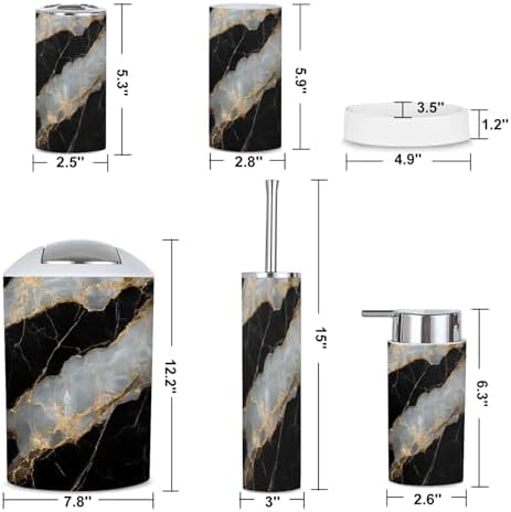 6 Piece Bathroom Accessories Set with Golden Veins Marble Design