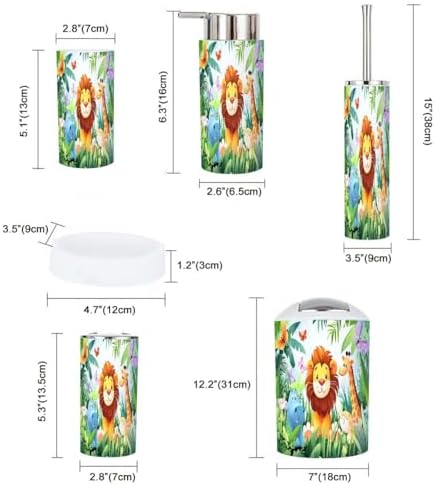 Bathroom Accessory Set 6 Piece for Kids Jungle Animals