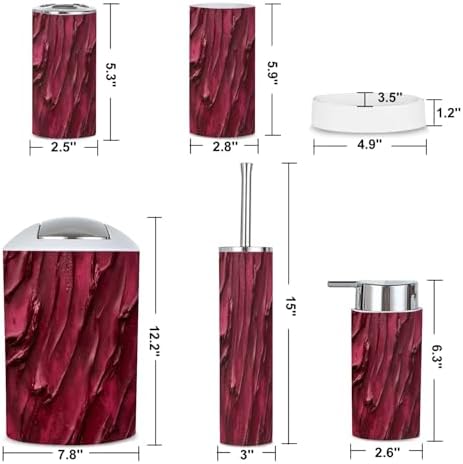 6 Piece Red Burgundy Bathroom Accessories Set