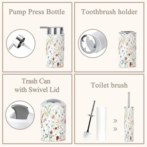 6 Piece Wildflower Bathroom Accessories Set 1