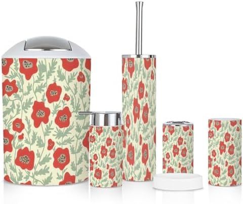 6 Piece Boho Bathroom Accessories Set with Flowers Abstract Design