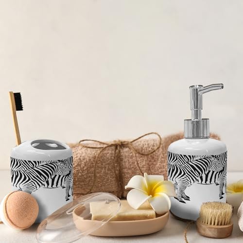 Ambesonne Savannah Soap Toothbrush Holder Set Zebra Print 2 Pcs Ceramic