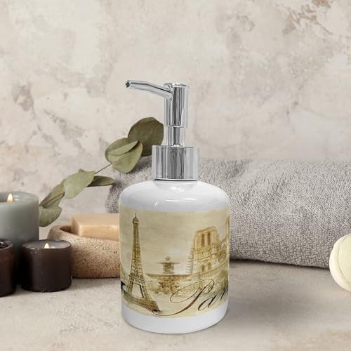 Ambesonne Paris Ceramic Soap Toothbrush Holder Set 2 Pcs Beige