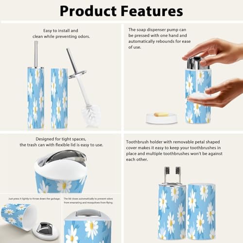 Boho Blue Daisy Bathroom Accessory Set 6 Piece