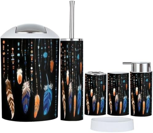 Ethnic Feathers Bathroom Accessories Set 6 Pcs
