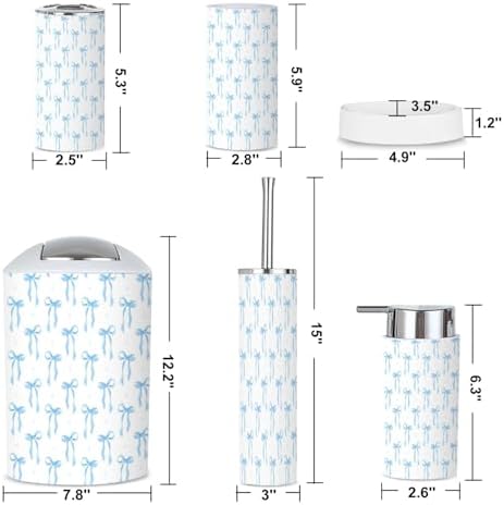 Coquette 6-Piece Bathroom Accessories Set with Blue Ribbon Bow Design