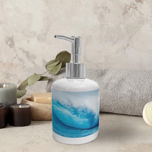 Ambesonne Ocean Soap Dispenser Toothbrush Holder Set 2 Pcs Aqua White