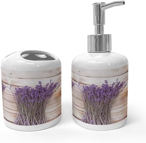 Ambesonne Ceramic Soap Toothbrush Holder Set 2 Pcs Blue Violet and Warm Taupe