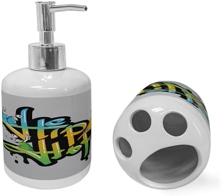 Ambesonne Graffiti Soap Dispenser Toothbrush Holder Set 2 Pcs Pale Taupe