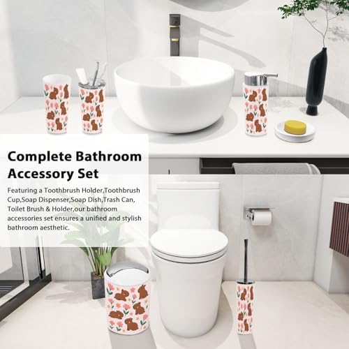 Boho Funny Capybara Bathroom Accessory Set 6 Piece