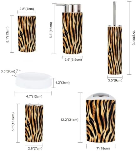 TRANQDEHOM 6-Piece Boho Tiger Skin Pattern Bathroom Accessory Set