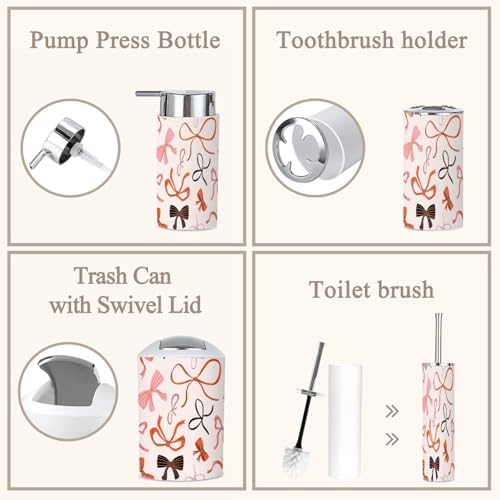 6 Piece Boho Bathroom Accessories Set with Red Bow Knots 1