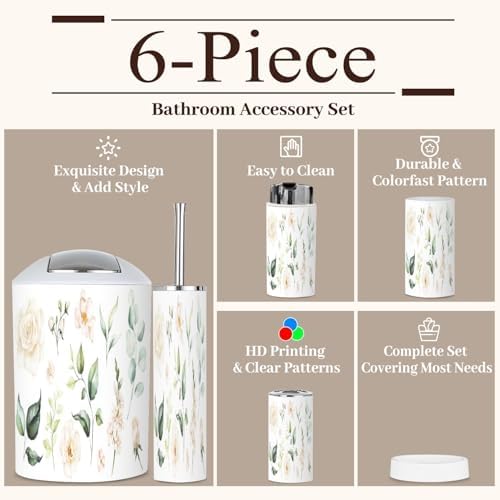 6 Piece Watercolour Floral Bathroom Accessories Set 1