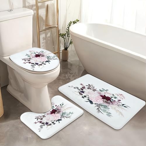 4 Pieces Dusty Pink Shower Curtain Set with Non-Slip Rugs