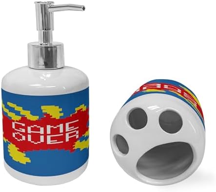 Ambesonne Video Game Theme Soap Toothbrush Holder Set
