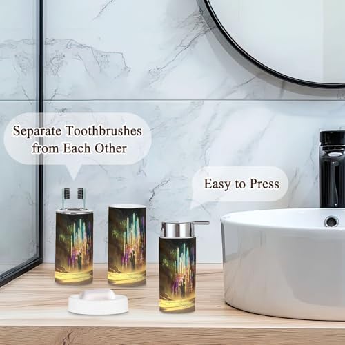 6 Piece Bathroom Accessories Set with Saguaro Cactus Stained Glass Design