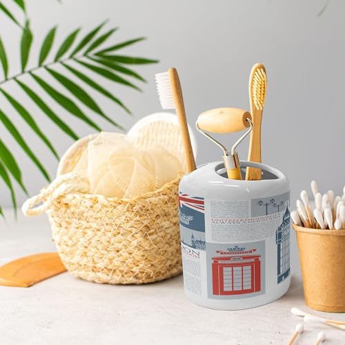 Ambesonne Phone Booth Soap Dispenser Toothbrush Holder Set London Themed Ceramic
