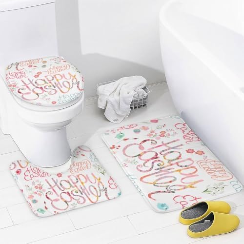 Kuizee 4-Piece Easter Shower Curtain Set with Non-Slip Rugs