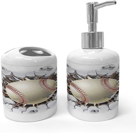 Ambesonne 2Pc Ceramic Soap Dispenser Toothbrush Holder Set Ivory Pale Grey Orange