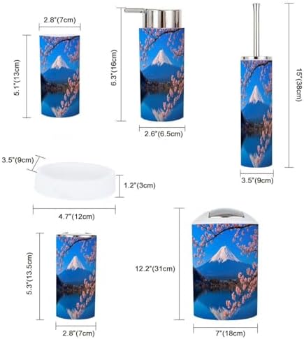 TRANQDEHOM Bathroom Accessory Set 6 Piece Boho Cherry Blossoms