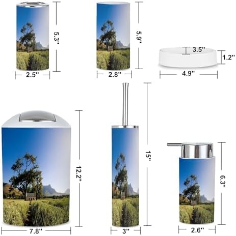 6 Piece Farmhouse Bathroom Accessories Set with Lavender Fields Design