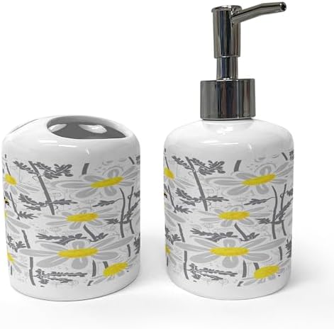 Ambesonne Grey Soap Dispenser Toothbrush Holder Set 2 Pcs