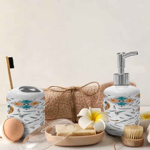 Ambesonne Boho Soap Dispenser Toothbrush Holder Set