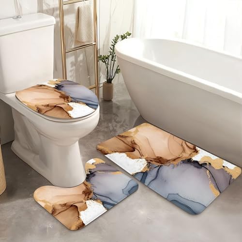4 Piece Shower Curtain Set with Rugs Mats and Lid Cover 1