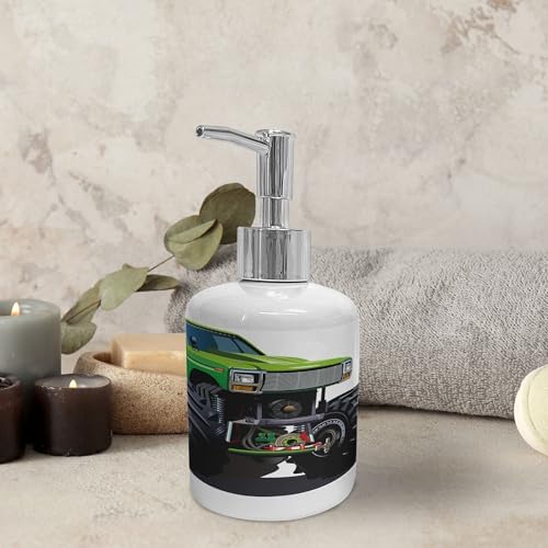 Ambesonne Giant Monster Truck Soap Dispenser Toothbrush Holder Set 2 Pcs Green Grey