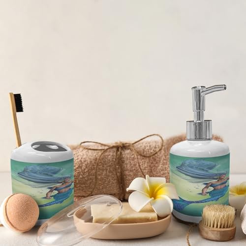Ambesonne Underwater Soap Dispenser Toothbrush Holder Set